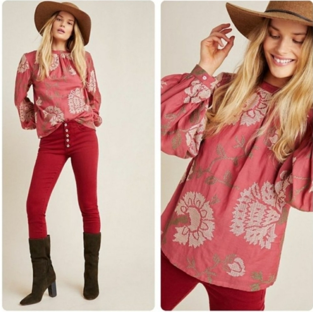 Payal Pratap Anthropologie Rhododendron Stitched Balloon Long Sleeve Top Size 2